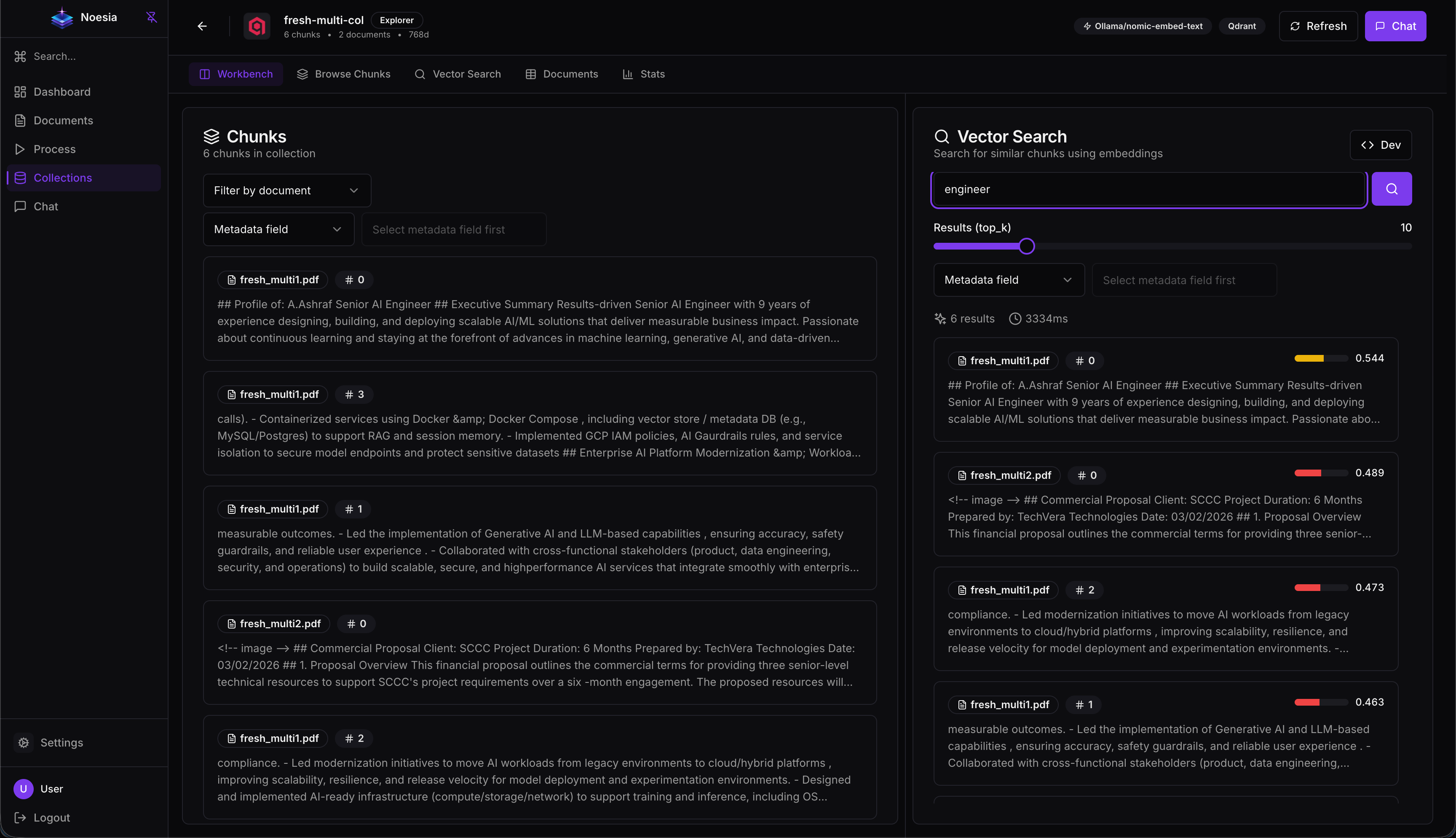 Noesia chunk exploration and retrieval testing